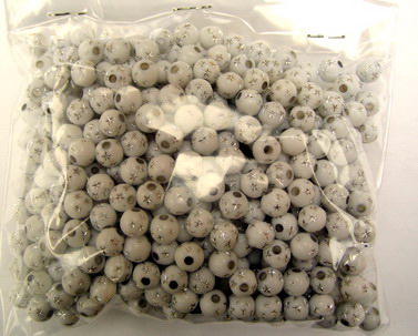 Drawbench Opaque Acrylic Round Beads, White with Silver Stars, 6 mm, 50 grams, 465 pieces