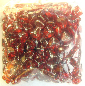 Acrylic Triangular Beads with imitation of crystal 8 mm red - 50 grams