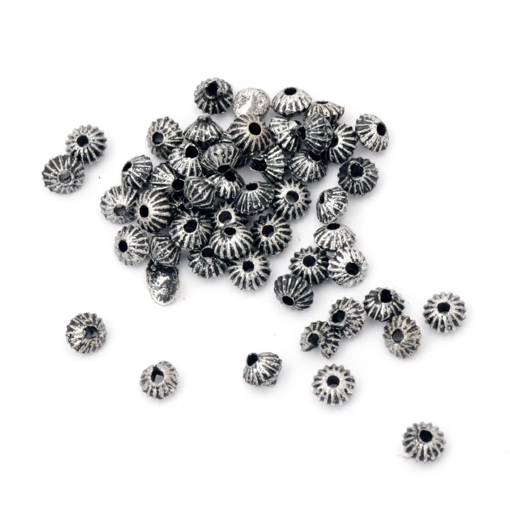Metallic, round, plastic bead4x3 mm hole 1 mm color silver -50 grams ~ 1820 pieces