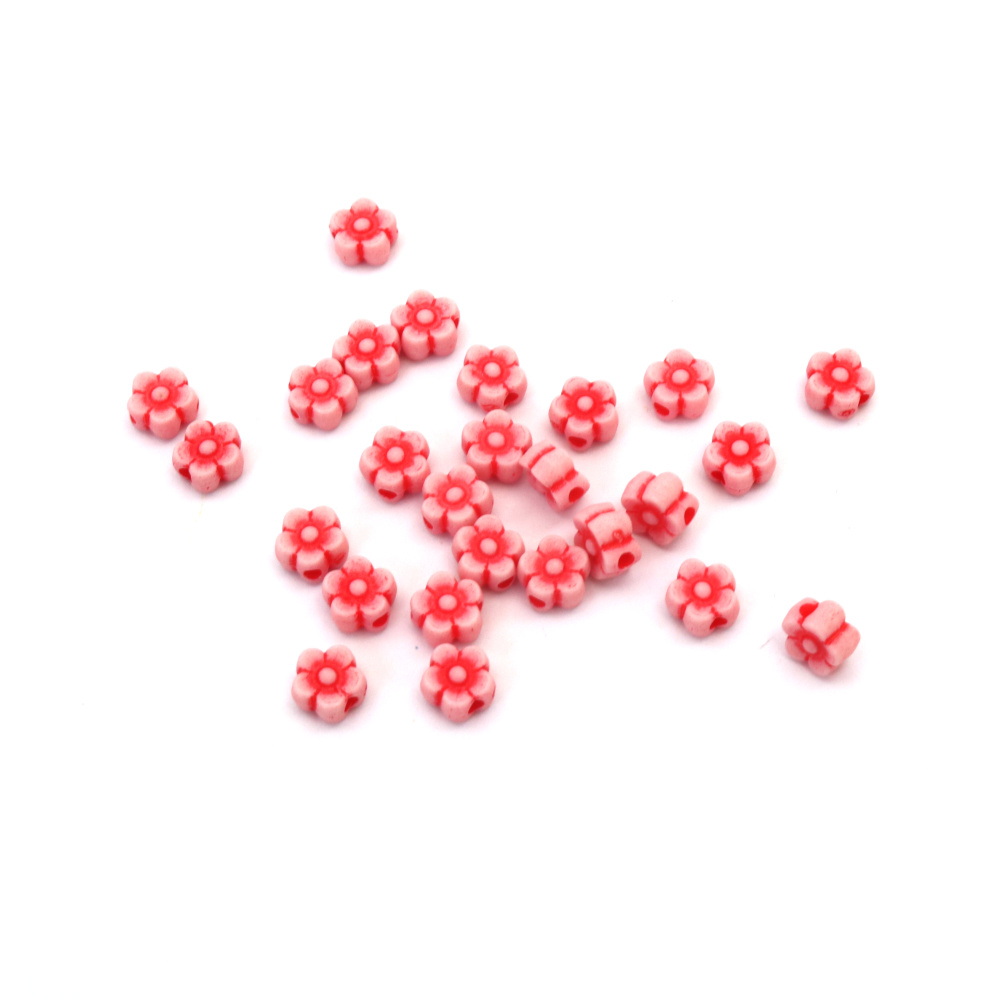 Beads, Flower Shaped, 7x3 mm, Hole 1 mm, Red - 50 grams ~ 470 pieces