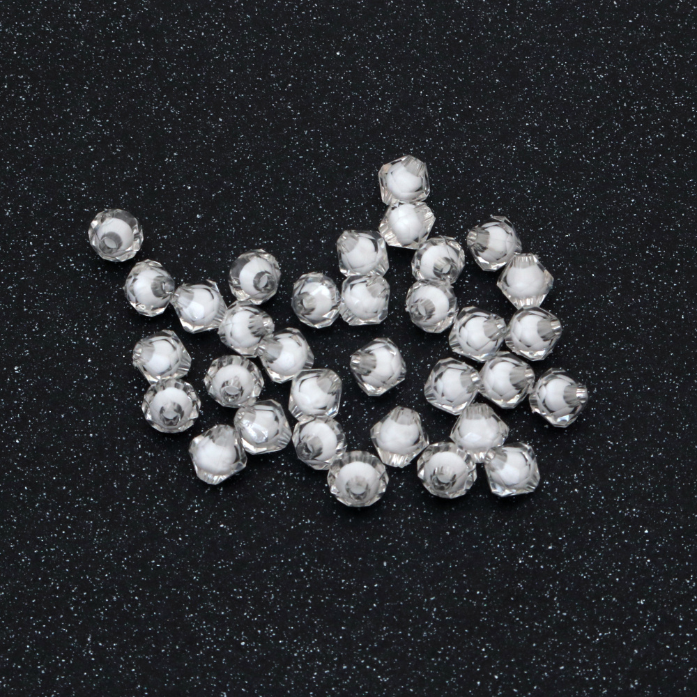 Transparent Acrylic Faceted Round Beads, Bead in Bead, White 8x8 mm Hole 2mm - 50g ~ 240 pcs 