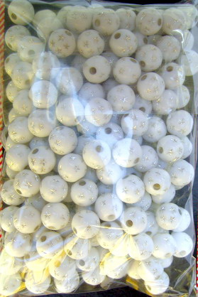 Opaque Acrylic Round Beads, White with Silver-lined Stars, 8 mm, Hole: 2 mm, 20 grams, 75 pieces