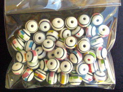 Resin Round Beads, White decorated with Mixed colors, 8x7 mm, Hole: 2 mm, 20 pieces  