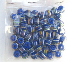 Χάντρα στρόγγυλη ρητίνη 8x7 mm μπλε με σχέδια -50 τεμάχια