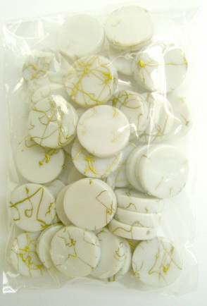 Plastic Washer White Bead decorated with Gold Paint, 19x5 mm, 50 grams 