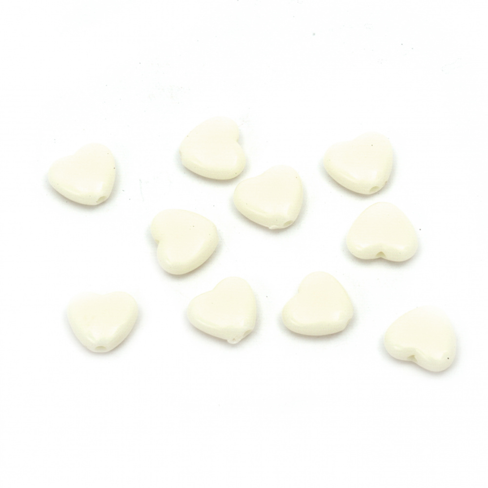 Solid Acrylic Heart Bead / 10x12x5 mm, Hole: 2 mm / Cream - 50 grams ~ 125 pieces