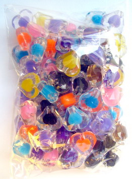 Transparent Acrylic Beads, Bead in Bead, Heart, Multicolor 11 mm  - 50 grams