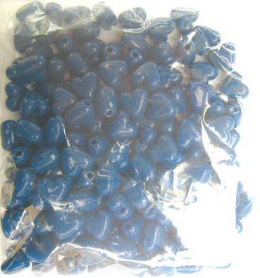 Acrylic heart solid beads for jewelry making 9x10x6 mm rounded, blue - 50 grams