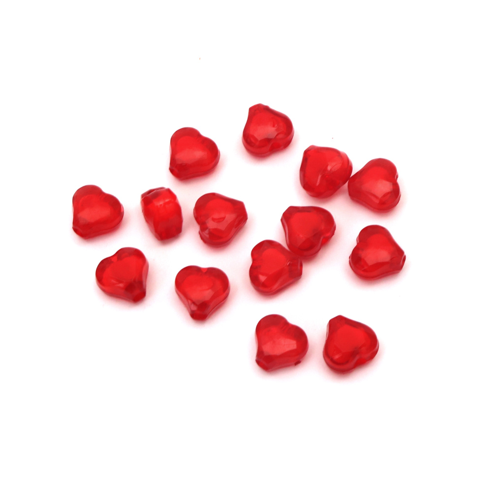 Margele cu bază albă  inimă 10x10x6 mm gaură 2 mm roșu -50 grame ~ 170 bucăți
