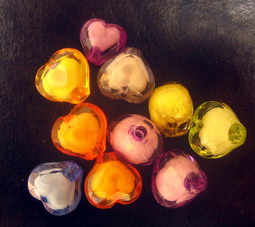 Transparent Acrylic Beads, Bead in Bead, Heart, Multicolor, White Core 14 mm - 50 grams
