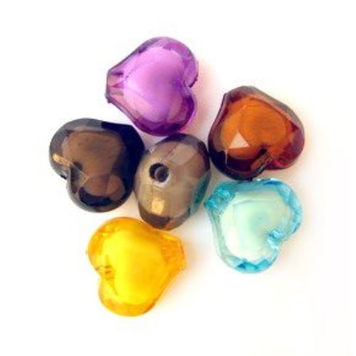 Transparent Acrylic Beads, Bead in Bead, Heart, Multicolor, White Core 20 mm - 50 grams