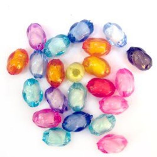Transparent Acrylic Twisted Oval Beads, Bead in Bead, Multicolor, White Core 11x7mm Hole 2mm - 50g ~ 170pcs