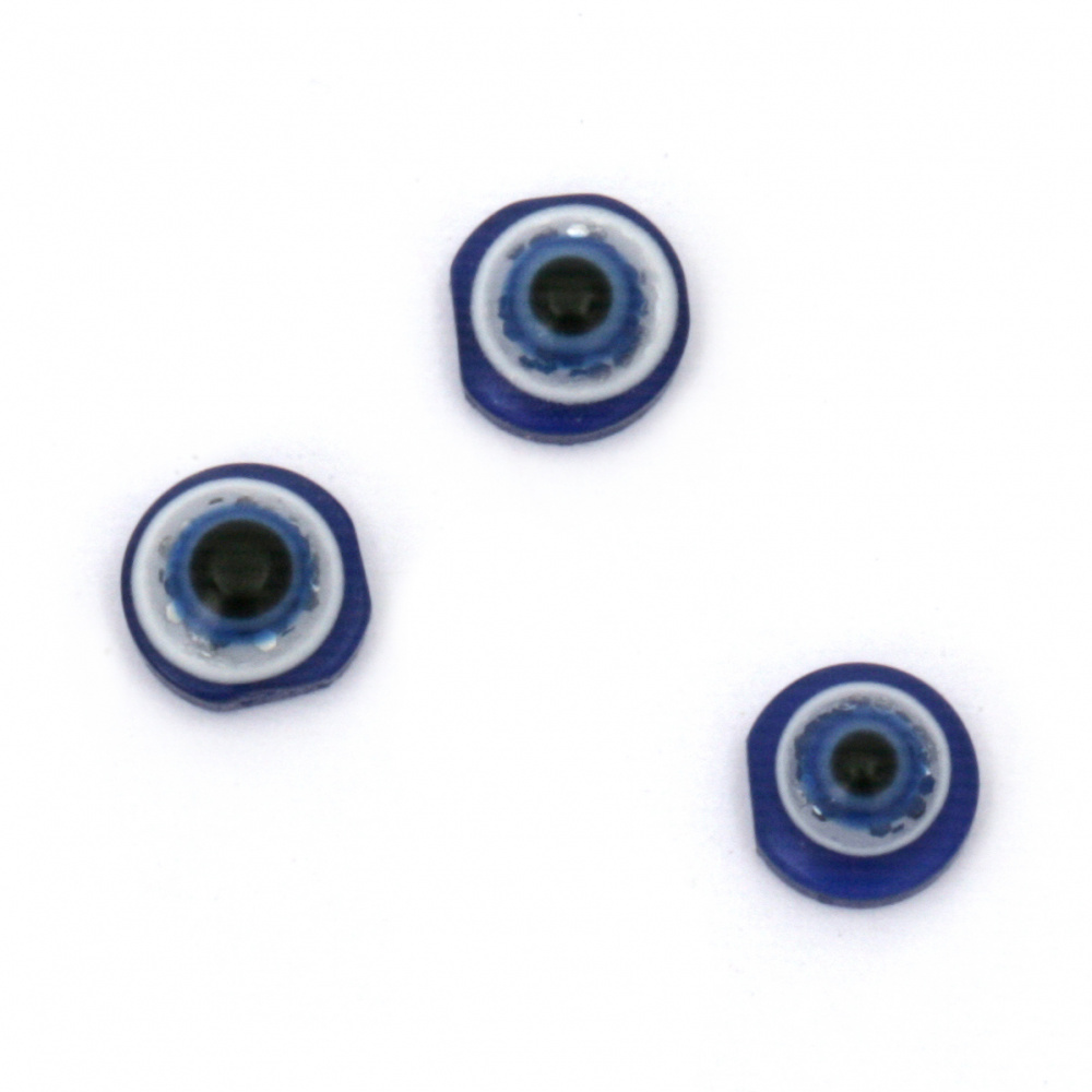 Acrylic Evil Eye Round Beads,  Hemisphere with Glue, 6x3 mm, 20 pieces