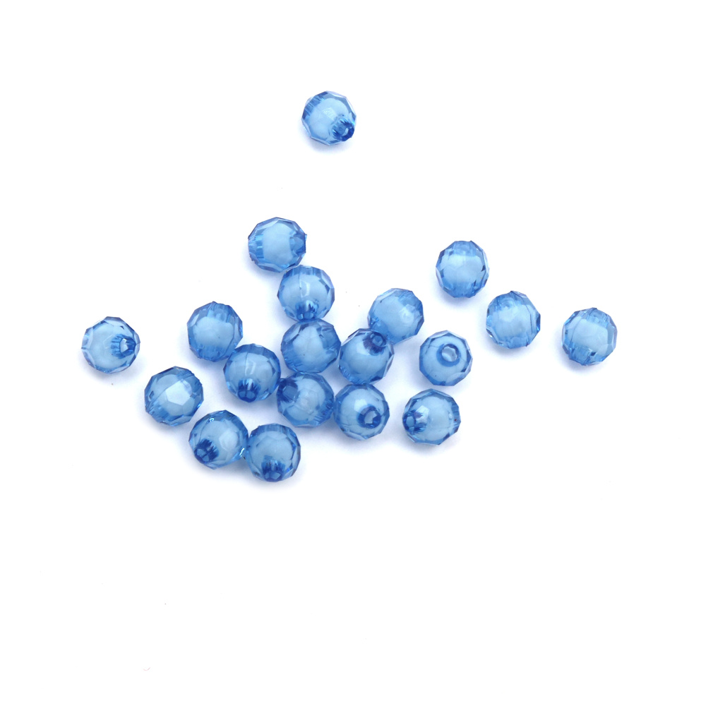 Στρόγγυλη πολύπλευρη χάντρα με λευκή βάση 8x8 mm τρύπα 2 mm μπλε -50 γραμμάρια ~ 200 τεμάχια