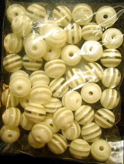 Resin plastic ball beads 12x10 mm hole 3 mm transparent with white stripes - 50 pieces 