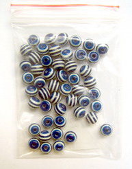 Resin plastic ball beads 6 mm hole 1 mm blue with white stripes - 50 pieces