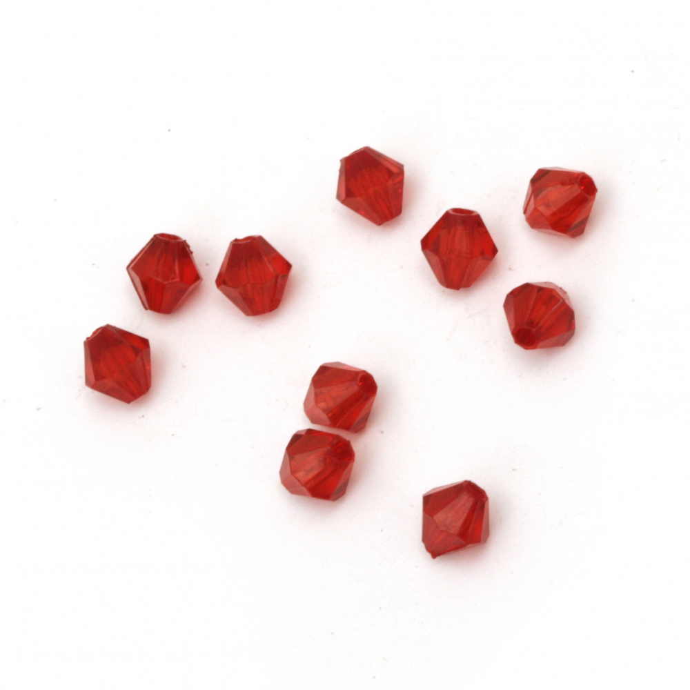Crystal bead 5x5 mm hole 1 mm red -50 grams ~ 1000 pieces
