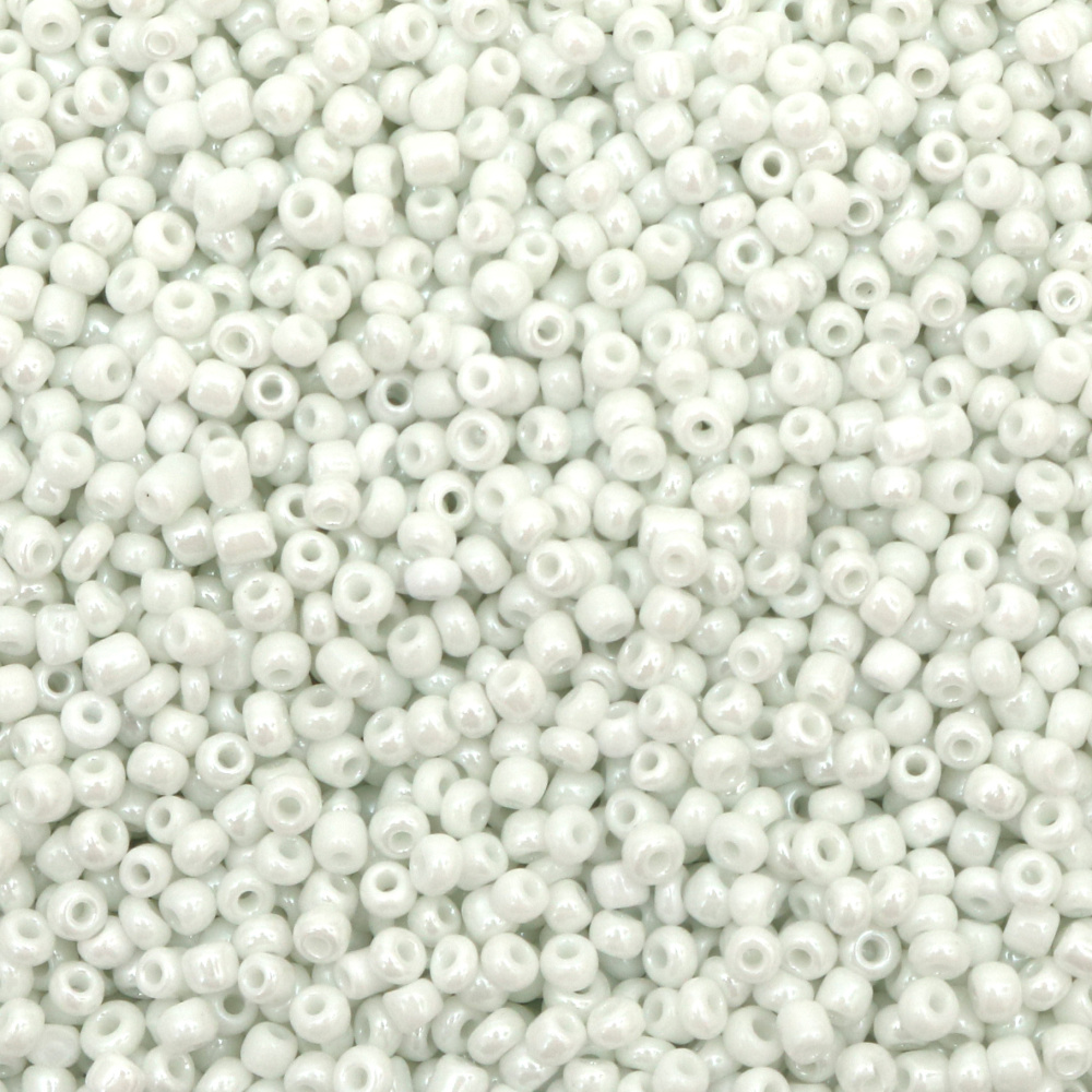 Glass beads with glaze 3 mm thick pearl white 1-50 grams