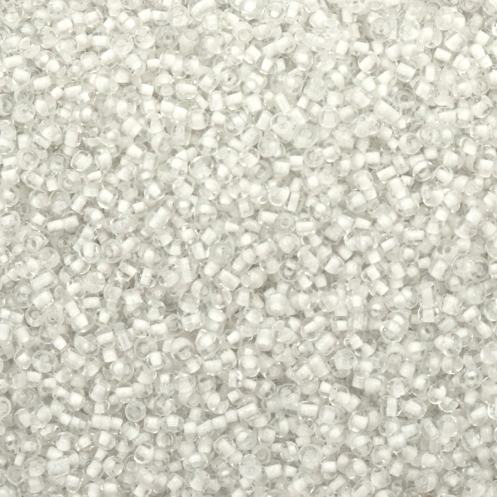 Transparent Glass Seed Beads with a White Line, 3 mm, 50 grams
