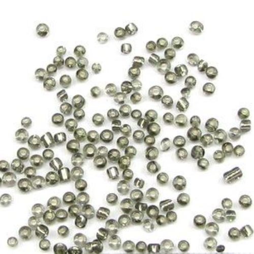 Transparent Beads glass 2 mm silver thread gray -50 grams