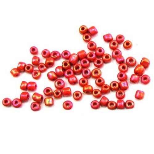 Perle de sticlă de 4 mm arc solid roșu -50 grame
