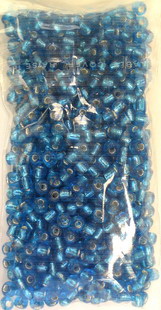 Transparent, glass beads 4 mm silver thread blue 2 -50 grams