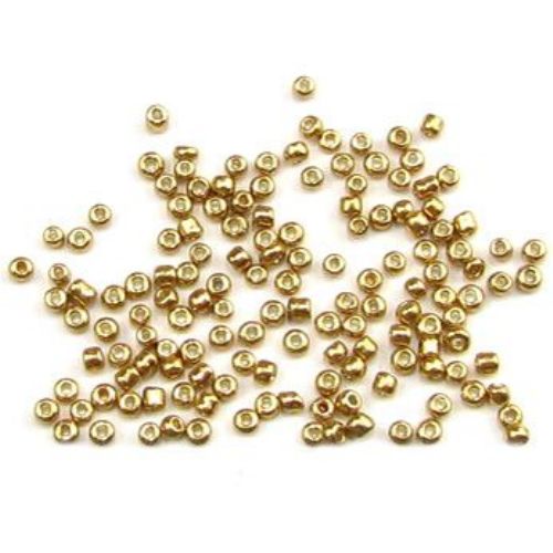 Glass beads 2 mm painted gold -50 grams