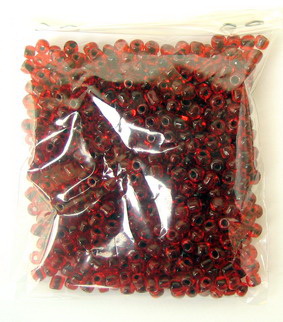 Glass Transparent Seed Beads, Red with Black Line, 4 mm, 50 grams