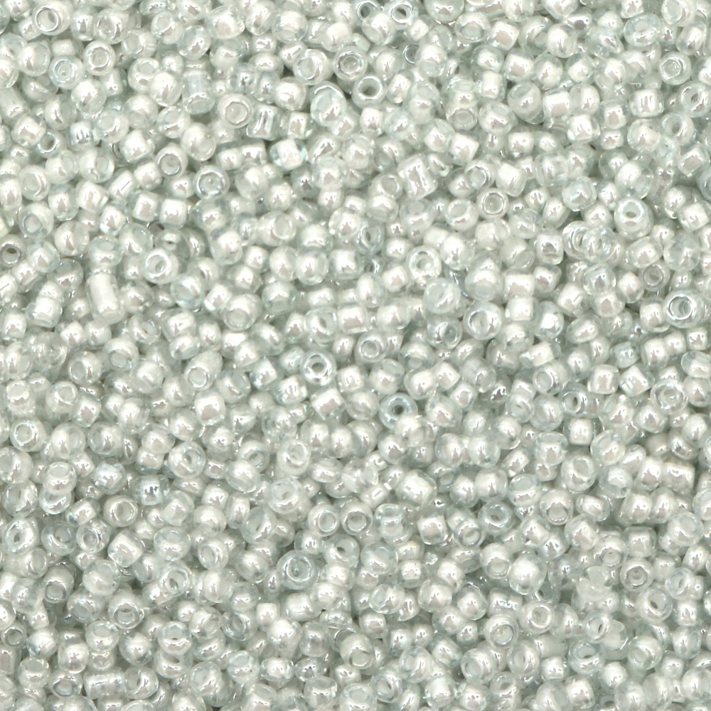 Glass beads 3 mm transparent with a glossy white thread -50 grams