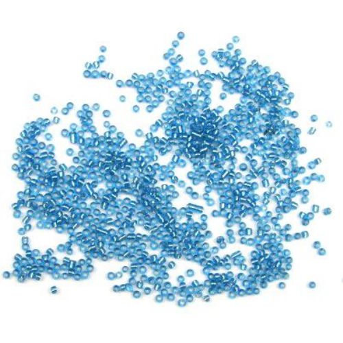 Transparent glass bead 2 mm silver thread blue 1 -50 grams