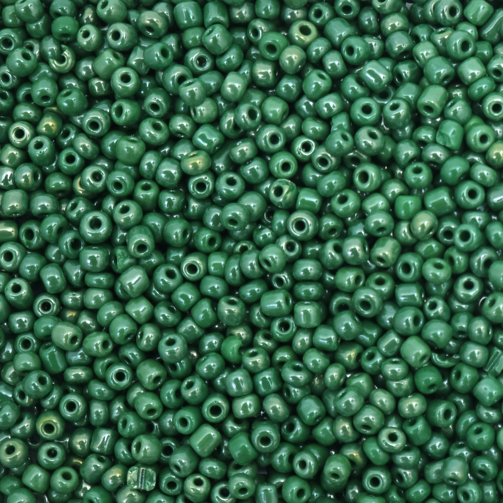 Glass beads 4 mm thick pearl dark green -50 grams