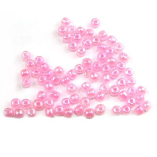 Small Glass Beads with Pearl Coating, Seed Beads Spacer, Ceylon Pink, 4 mm, 50 grams