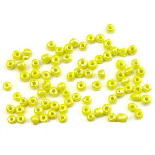 Transparent Glass beads 4 mm thick pearl dark yellow -50 grams