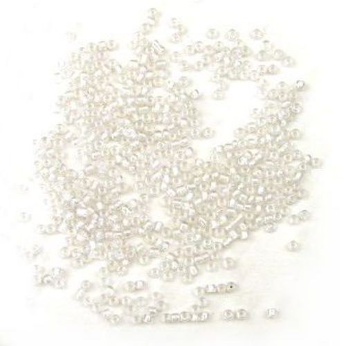 Transparent Glass beads 2 mm  with white arc thread -50 grams