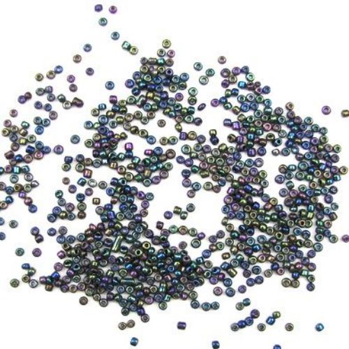 Transparent Glass beads 2 mm iris golden green -50 grams