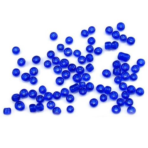 Glass beads 4 mm transparent dark blue -50 grams