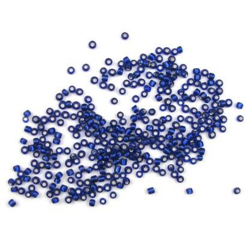 Transparent small glass beads 3 mm silver thread dark blue -50 grams