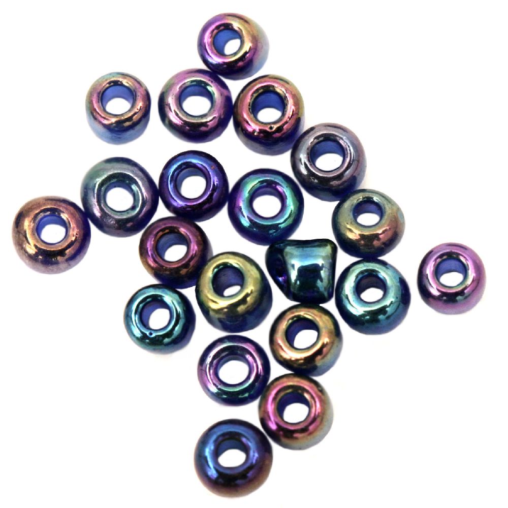 Metalic Glass beads 3 mm iris blue -50 grams
