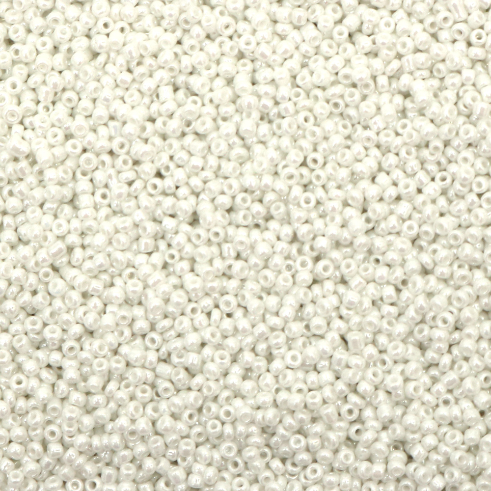 Solid Seed Beads with a White Pearl Coating, Tiny Glass Pearl Beads, 2 mm,  50 grams