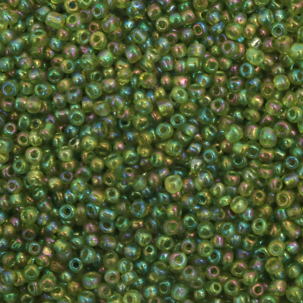 Beads glass 4 mm transparent arc green 1 -50 grams