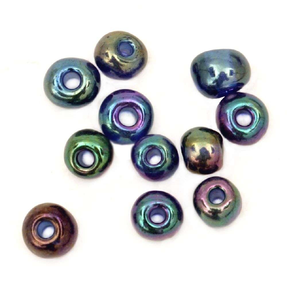 Glass beads with metalic luster 4 mm iris blue -50 grams