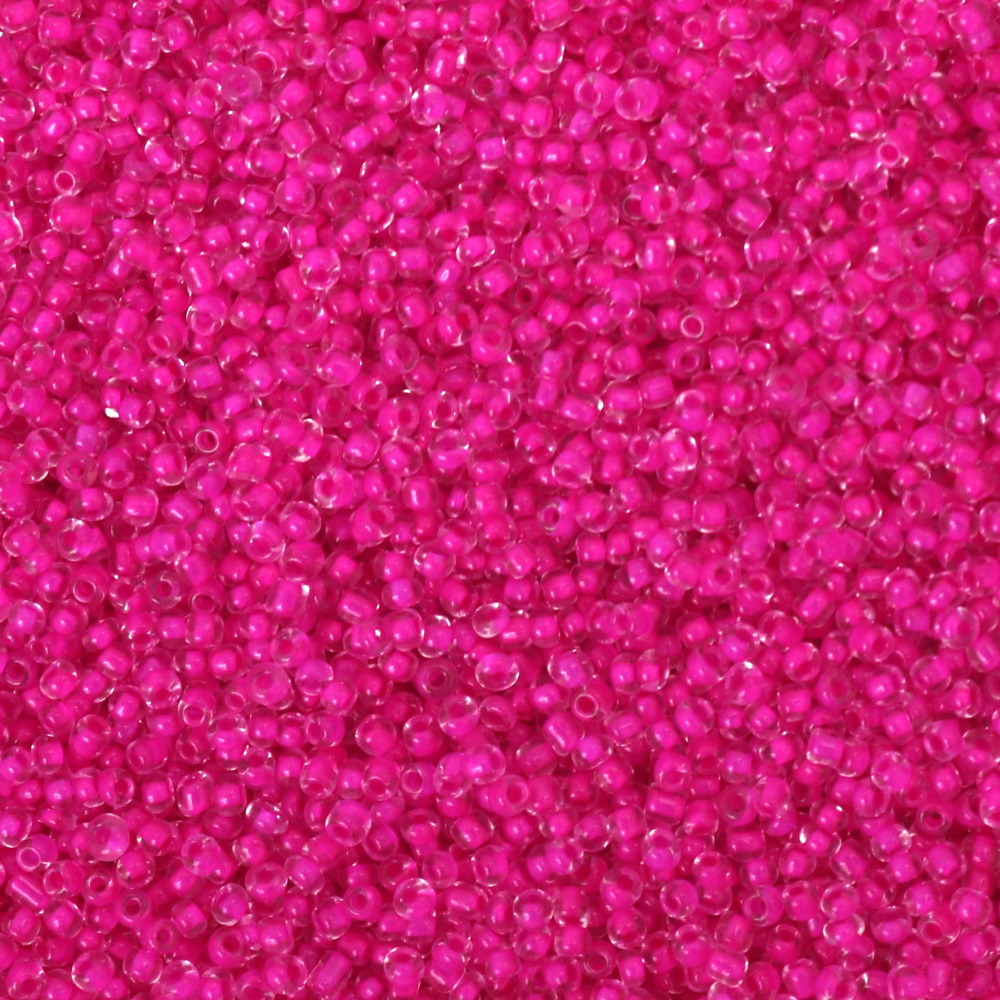 Мъниста стъклена 2 мм прозрачна с нишка циклама -50 грама