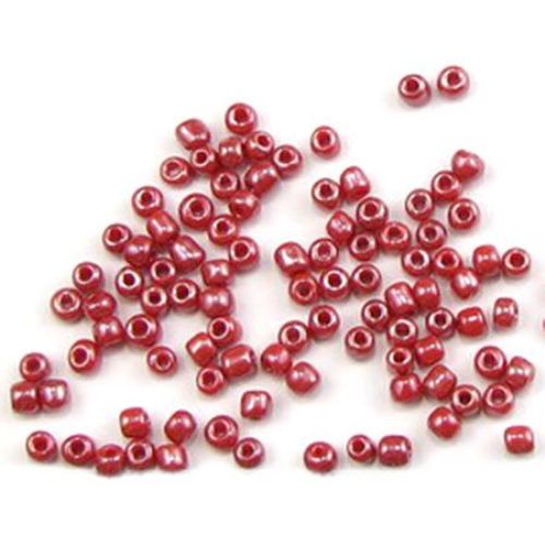 Glass beads 3 mm thick pearl dark red -50 grams