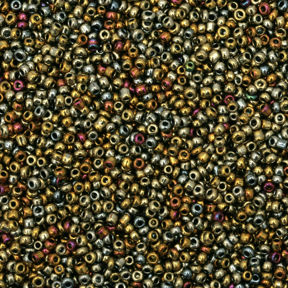 Glass Seed Beads with Metallic Finish / 2 mm / Light Golden-green IRIS - 50 grams