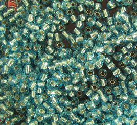 Transparent small glass beads 3 mm silver thread blue 1 -50 grams