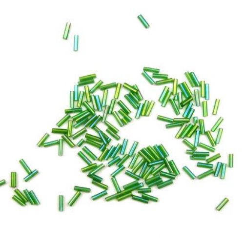 Glass Transparent Bugle Seed Beads, Tiny Tube Craft Beads, Different Shades of Green, 7 mm, 50 grams