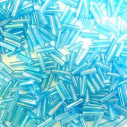 Glass Transparent Tube Beads, Bugle Seed Beads, Spacer Beads for Jewelry Making, Blue with Rainbow Coating, 7 mm, 50 grams