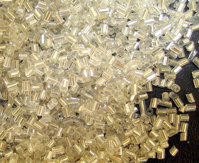 Faceted Small Glass Beads with a Silver Core, Transparent Tube Beads, 2 mm, 50 grams