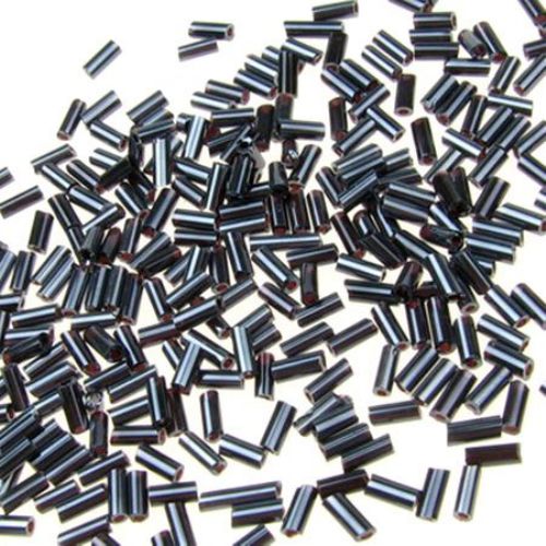 Bugle Seed Beads, 2x4.5mm, hole size 0.5 mm, opaque pearl graphite -50 g