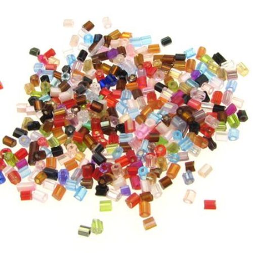 Bugle Glass Seed Beads, 2.5 mm,Mixed colors -50 g